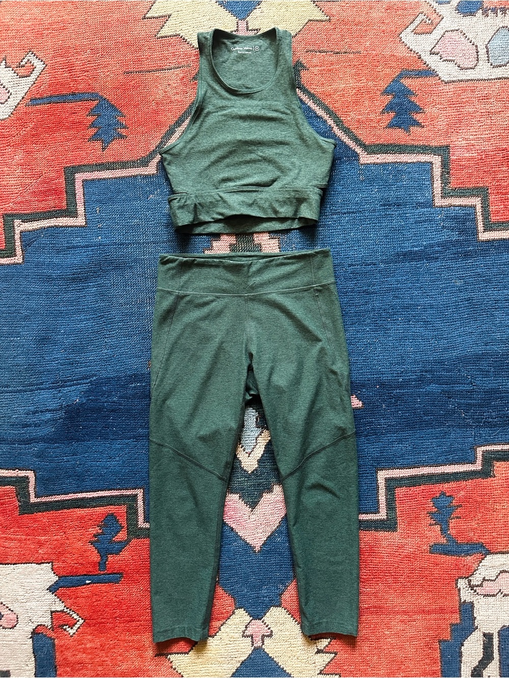 Outdoor Voices Set, Forest Green High-Rise Leggings with Matching Crop Tank